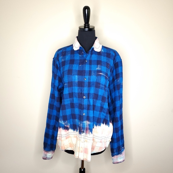 Tops - 🌵3/$25 Upcycled Bleach Dip Dye Plaid Flannel Top